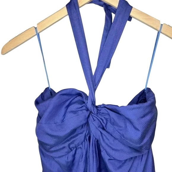 Michelle Mason Size 2 Pleated Halter Dress Blue Brunch Wedding Party Shower Even - Picture 4 of 12